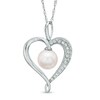 7.5-8.0mm Freshwater Cultured Pearl and Lab-Created White Sapphire Heart Pendant in Sterling Silver