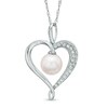 Thumbnail Image 0 of 7.5 - 8.0mm Cultured Freshwater Pearl and Lab-Created White Sapphire Heart Pendant in Sterling Silver