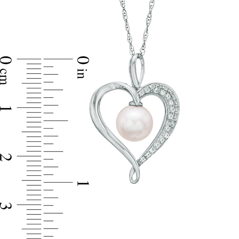 7.5 - 8.0mm Cultured Freshwater Pearl and Lab-Created White Sapphire Heart Pendant in Sterling Silver