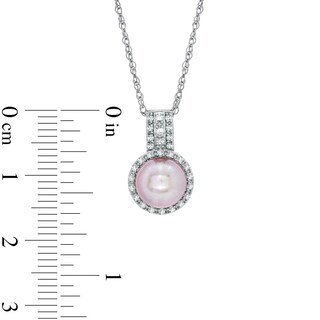 7.5-8.0mm Pink Freshwater Cultured Pearl and Lab-Created White Sapphire Pendant in Sterling Silver