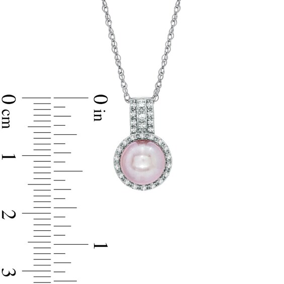 7.5-8.0mm Pink Freshwater Cultured Pearl and Lab-Created White Sapphire Pendant in Sterling Silver