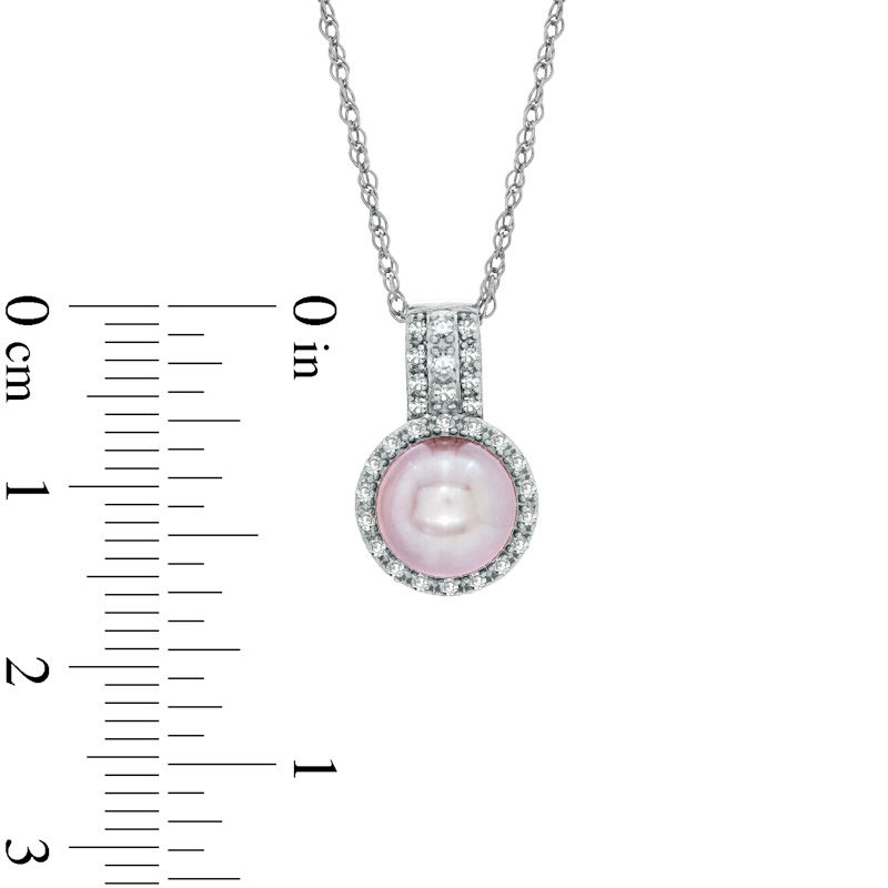 7.5-8.0mm Pink Freshwater Cultured Pearl and Lab-Created White Sapphire Pendant in Sterling Silver