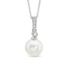 7.5-8.0mm Freshwater Cultured Pearl and Lab-Created White Sapphire Pendant in 10K White Gold