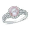 Thumbnail Image 0 of 7.5 - 8.0mm Pink Cultured Freshwater Pearl and Lab-Created White Sapphire Ring in Sterling Silver