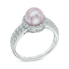 7.5 - 8.0mm Pink Cultured Freshwater Pearl and Lab-Created White Sapphire Ring in Sterling Silver