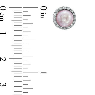 6.5-7.0mm Pink Freshwater Cultured Pearl and Lab-Created White Sapphire Stud Earrings in Sterling Silver