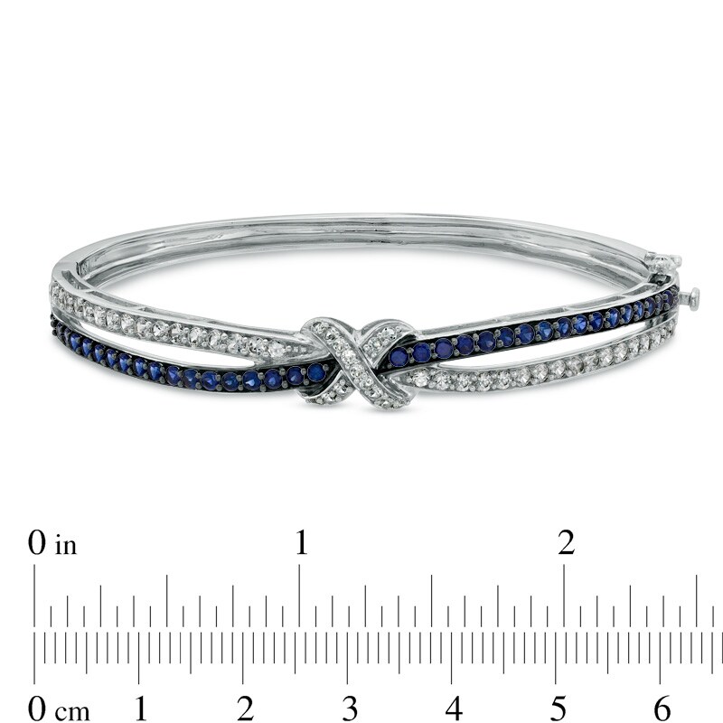 Lab-Created Blue and White Sapphire Bangle in Sterling Silver