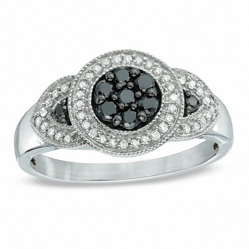 Main Image 1 of 0.33 CT. T.W. Enhanced Black and White Diamond Vintage-Style Ring in Sterling Silver