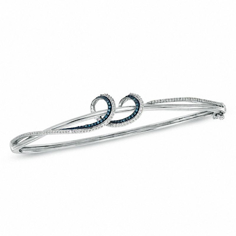 0.33 CT. T.W. Enhanced Blue and White Diamond Twist Bangle in Sterling Silver|Peoples Jewellers