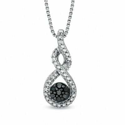 0.10 CT. T.W. Enhanced Black and White Diamond Cluster Twist Pendant in Sterling Silver