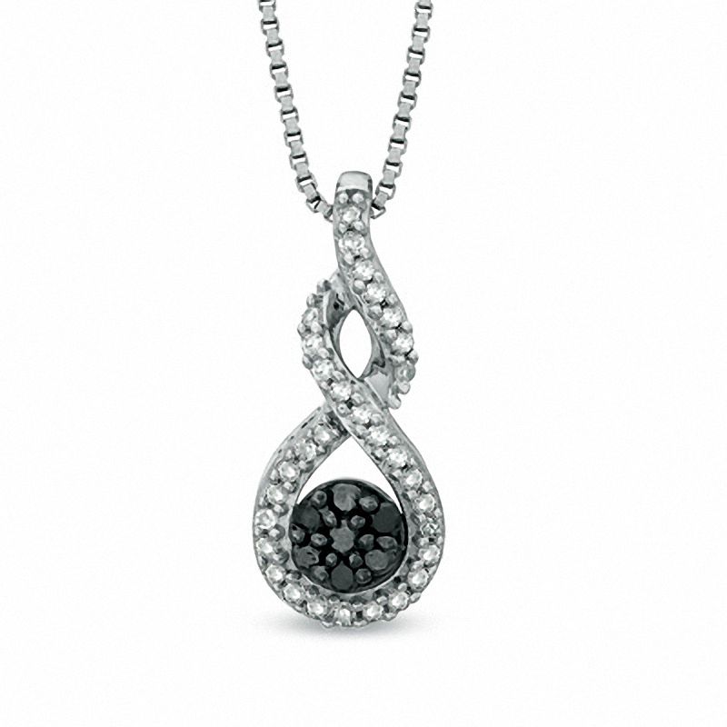 0.10 CT. T.W. Enhanced Black and White Diamond Cluster Twist Pendant in Sterling Silver|Peoples Jewellers
