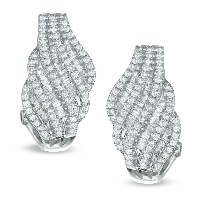 1.00 CT. T.W. Diamond Cascading Hoop Earrings in 10K White Gold|Peoples Jewellers