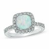 7.0mm Cushion-Cut Lab-Created Opal and White Sapphire Ring in Sterling Silver