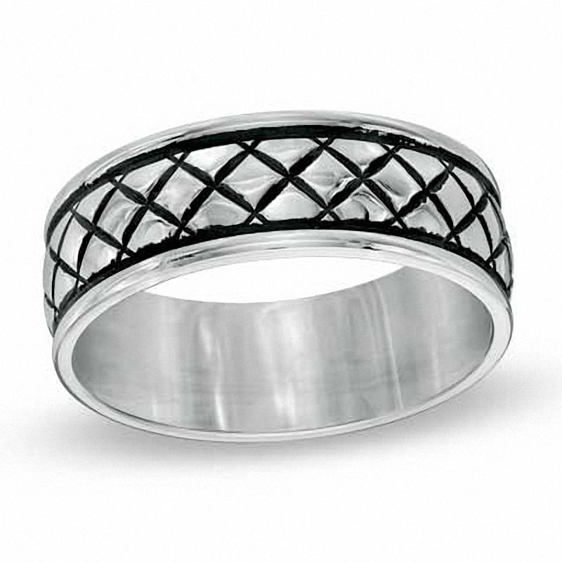 Men's 8.0mm Black PVD Lattice Stainless Steel Band - Size 10