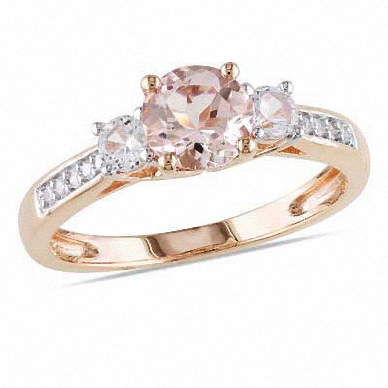 6.0mm Morganite, Lab-Created White Sapphire and Diamond Accent Ring in 10K Rose Gold