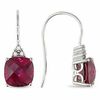 Thumbnail Image 1 of 8.0mm Cushion-Cut Lab-Created Ruby and Diamond Accent Drop Earrings in 10K White Gold