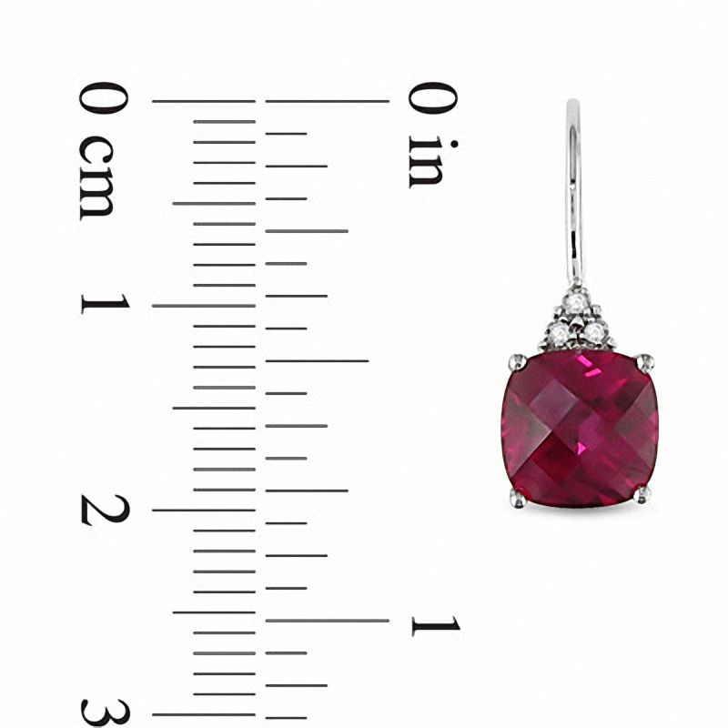 Main Image 2 of 8.0mm Cushion-Cut Lab-Created Ruby and Diamond Accent Drop Earrings in 10K White Gold