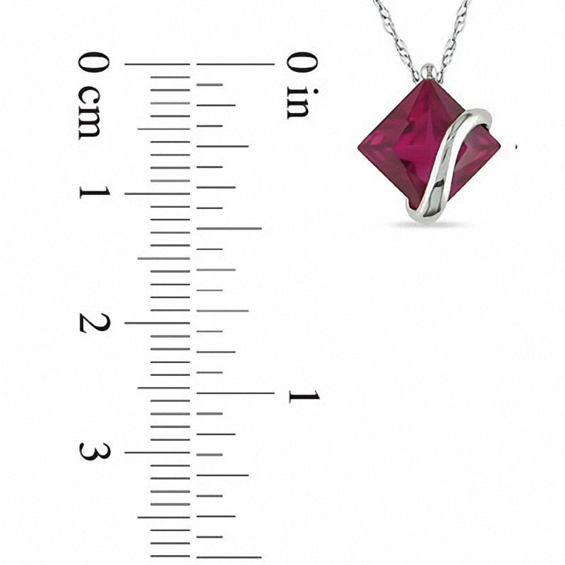 Main Image 2 of 8.0mm Princess-Cut Lab-Created Ruby Overlay Pendant in 10K White Gold - 17"