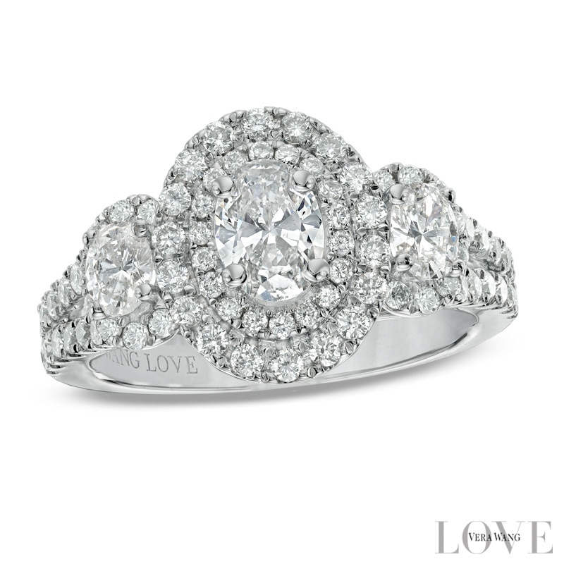 Vera Wang Love Collection 1.45 CT. T.W. Oval Diamond Three Stone Engagement Ring 14K White Gold