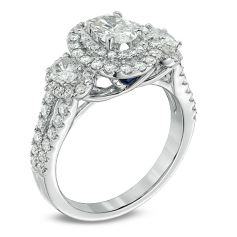 Vera Wang Love Collection 1.45 CT. T.W. Oval Diamond Three Stone Engagement Ring 14K White Gold