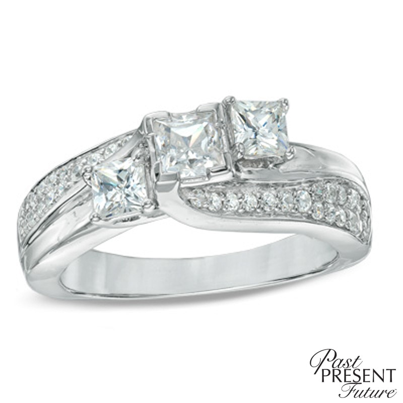 1.00 CT. T.W. Princess-Cut Diamond Three Stone Slant Ring in 14K White Gold