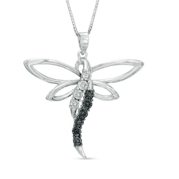 0.05 CT. T.W. Enhanced Black and White Diamond Dragonfly Pendant in Sterling Silver