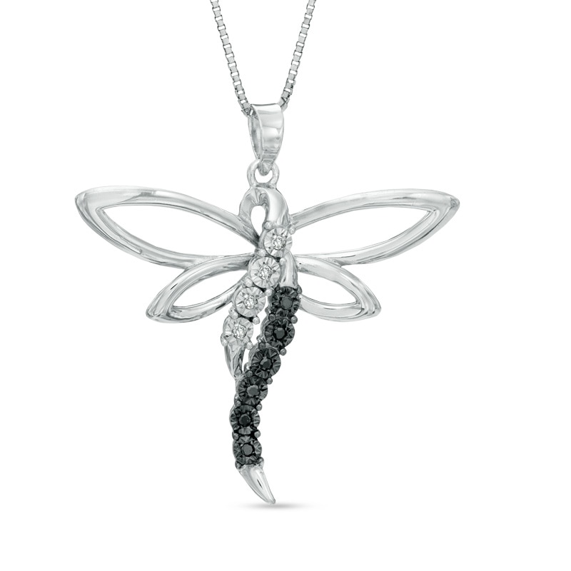 Main Image 1 of 0.05 CT. T.W. Black and White Diamond Dragonfly Pendant in Sterling Silver