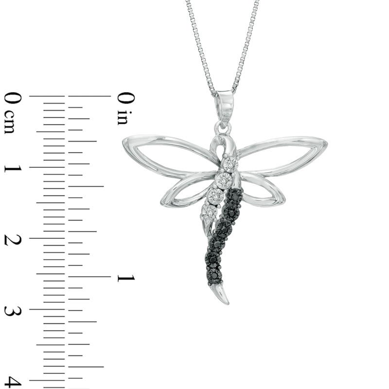 Main Image 2 of 0.05 CT. T.W. Black and White Diamond Dragonfly Pendant in Sterling Silver