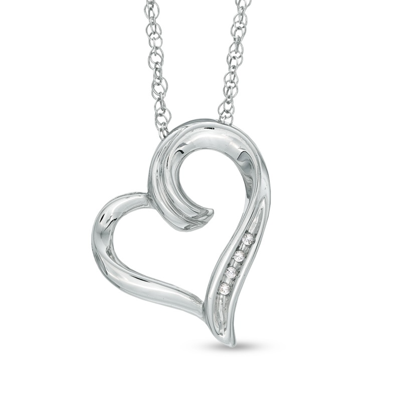 Diamond Accent Tilted Heart Pendant in 10K Gold|Peoples Jewellers