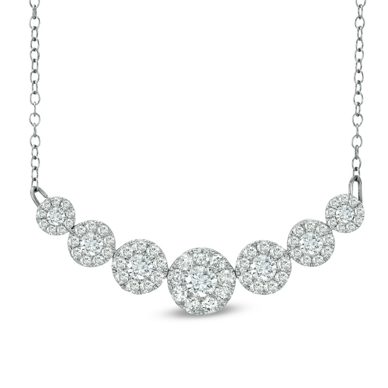 1.00 CT. T.W. Diamond Seven Stone Frame Necklace in 10K White Gold|Peoples Jewellers