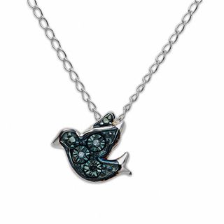 TEENYTINY™ Enhanced Blue Diamond Accent Dove Pendant in Sterling Silver - 17"