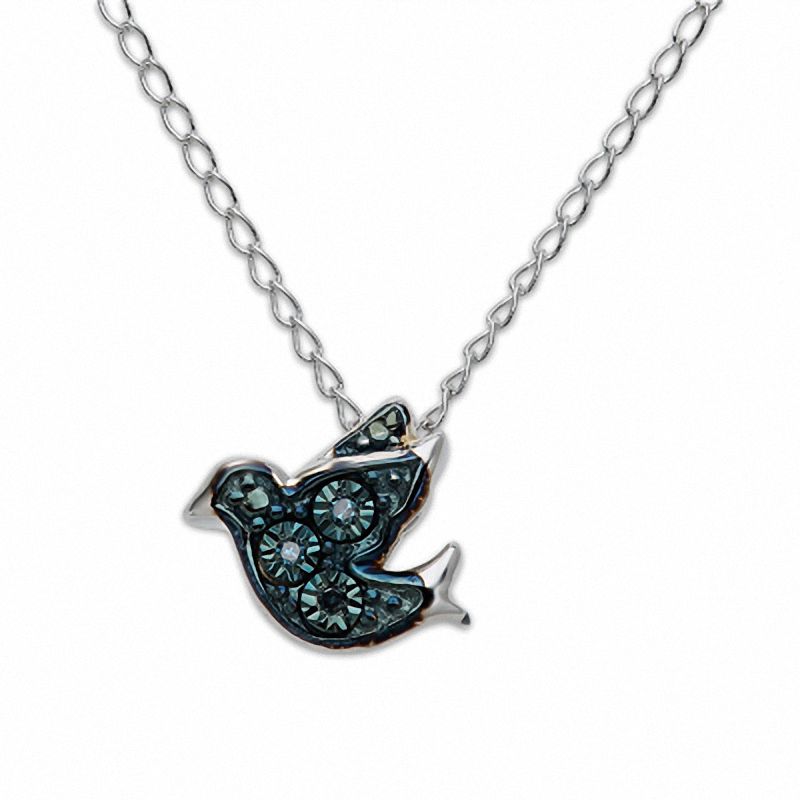 Main Image 1 of TEENYTINY™ Enhanced Blue Diamond Accent Dove Pendant in Sterling Silver - 17"
