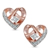 Thumbnail Image 1 of 0.10 CT. T.W. Diamond Woven Heart Stud Earrings in 10K Rose Gold