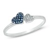 Enhanced Blue and White Diamond Accent Double Heart Ring in Sterling Silver