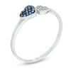 Enhanced Blue and White Diamond Accent Double Heart Ring in Sterling Silver