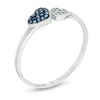 Thumbnail Image 1 of Enhanced Blue and White Diamond Accent Double Heart Ring in Sterling Silver