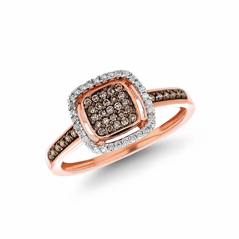 0.23 CT. T.W. Champagne and White Multi-Diamond Square Frame Ring in 10K Rose Gold|Peoples Jewellers