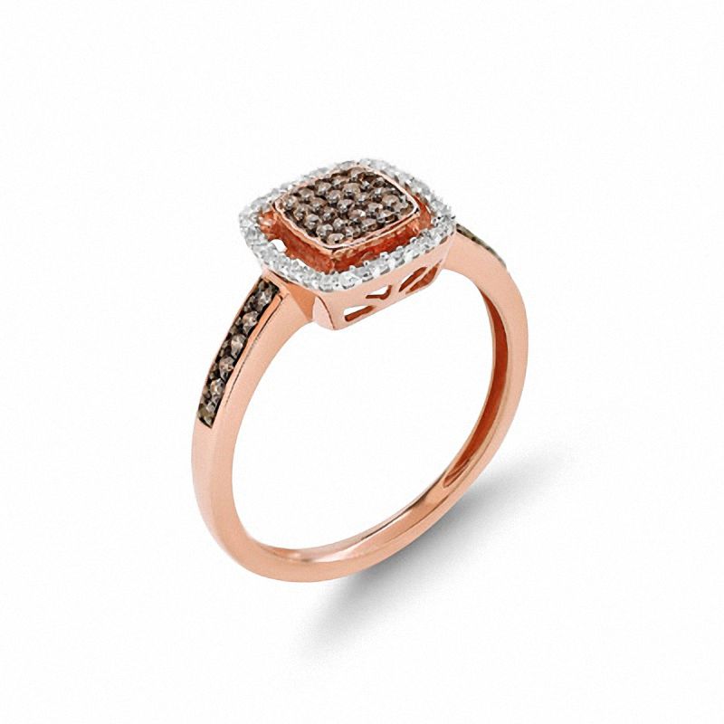 0.23 CT. T.W. Champagne and White Multi-Diamond Square Frame Ring in 10K Rose Gold