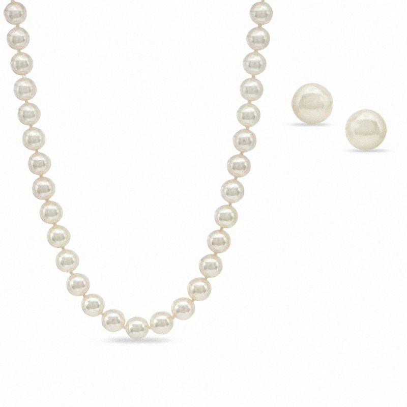 Main Image 1 of Blue Lagoon® by Mikimoto 7.5-8.0mm Akoya Cultured Pearl and Diamond Accent Strand and Earrings Set in 14K White Gold