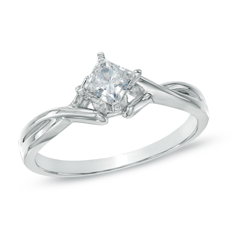 0.40 CT. Certified Canadian Princess-Cut Diamond Solitaire Ring in 14K White Gold (I/I1)