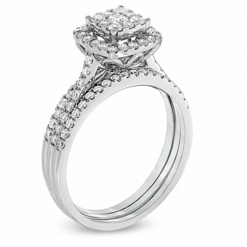 Main Image 2 of 0.95 CT. T.W. Composite Diamond Frame Bridal Set in 10K White Gold