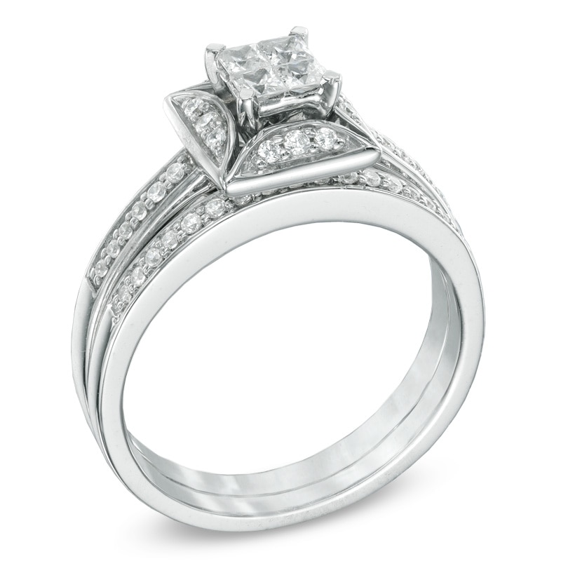 0.50 CT. T.W. Princess-Cut Quad Diamond Bridal Set in 10K White Gold