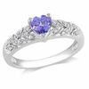 Thumbnail Image 0 of 5.0mm Heart-Shaped Tanzanite and Diamond Accent Ring in Sterling Silver