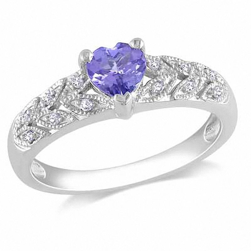 5.0mm Heart-Shaped Tanzanite and Diamond Accent Ring in Sterling Silver