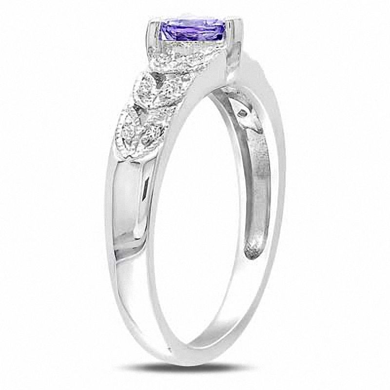 5.0mm Heart-Shaped Tanzanite and Diamond Accent Ring in Sterling Silver