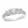 Thumbnail Image 1 of White Lab-Created Sapphire Three Stone Heart-Prong Ring in Sterling Silver