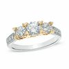 Lab-Created White Sapphire Three Stone Heart-Prong Ring in 10K Two-Tone Gold