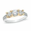 Thumbnail Image 1 of Lab-Created White Sapphire Three Stone Heart-Prong Ring in 10K Two-Tone Gold