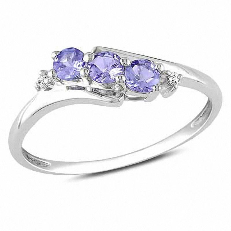 Tanzanite and Diamond Accent Three Stone Ring in 10K White Gold|Peoples Jewellers