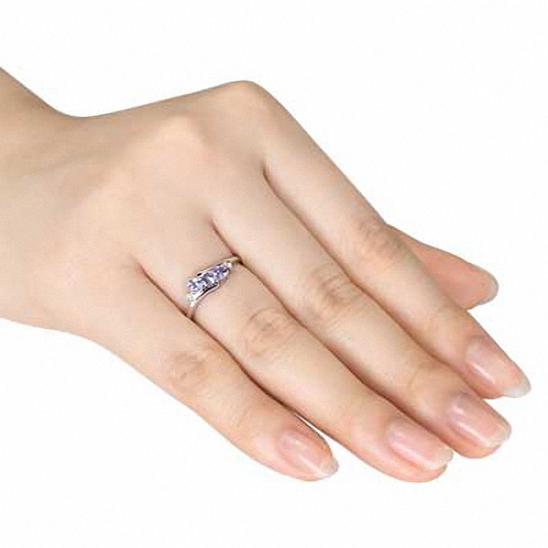 Main Image 2 of Tanzanite and Diamond Accent Three Stone Ring in 10K White Gold